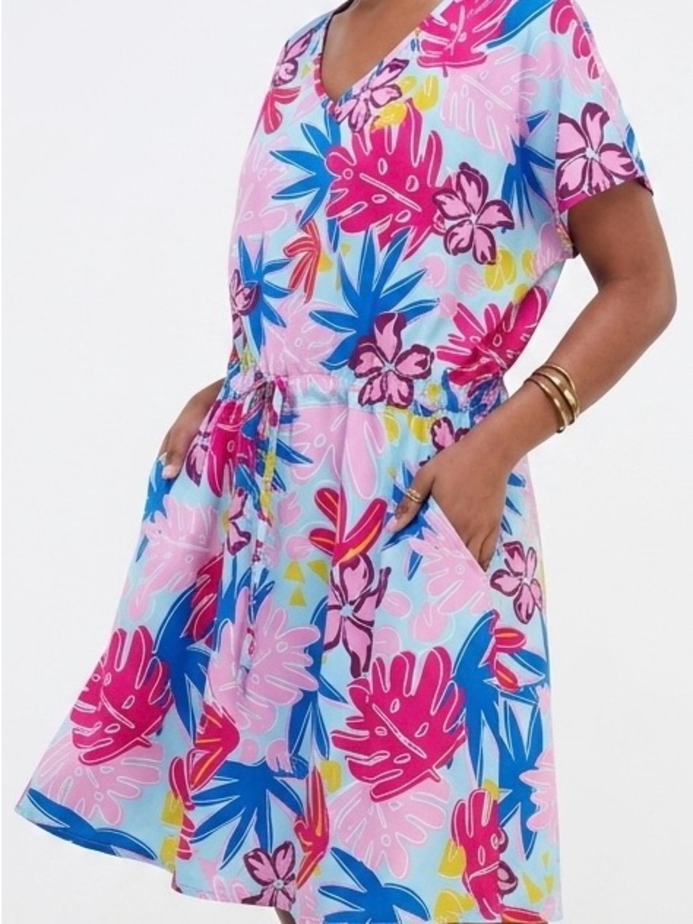 VIBRANT TROPICAL VIBES ✨ Bluetime Floral Mini Dress / Cover-Up L